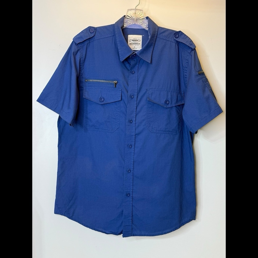 Rugged Company Short Sleeve Button Up Blue Mens Medium Shirt